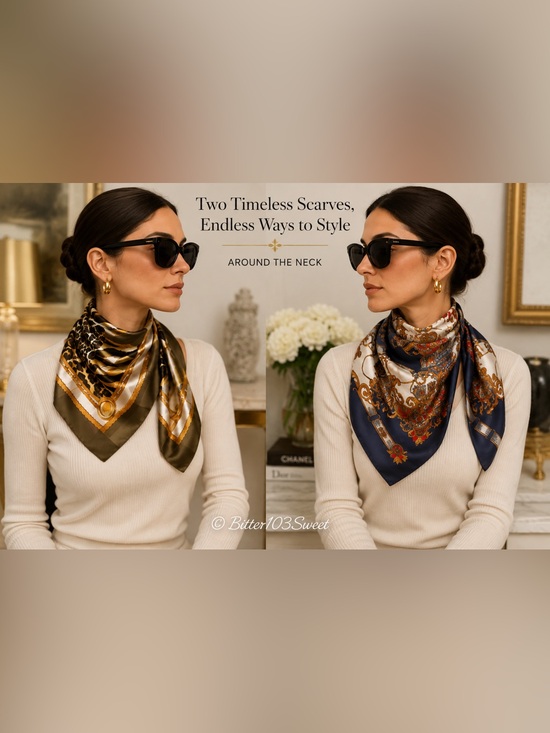 Accessories - Bundle of 2 Elegant Silk Fashion Scarves | Animal Print & Baroque Chain Print